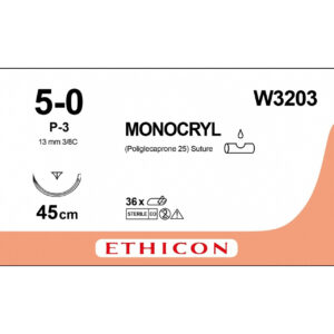 Ethicon Sutur, Monocryl, 5-0, P-3, 45 cm, W3203