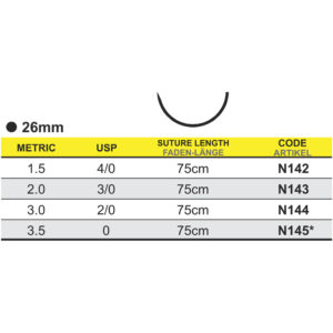 Sutur, Neosorb, 4-0, 26 mm, rund spets, 75 cm. N142
