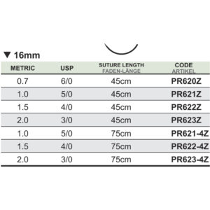 Sutur, Profimed, 5-0, 16 mm, omvänt skärande, 45 cm. PR621Z