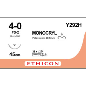 Ethicon Sutur, Monocryl, 4-0, FS-2, 45 cm, Y292H