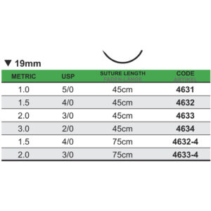 Sutur, Polyamid, 5-0, 19 mm, omvänt skärande, 45 cm. 4631
