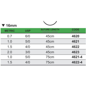 Sutur, Polyamid, 5-0, 16 mm, omvänt skärande, 45 cm. 4621