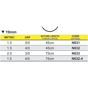 Sutur, Neosorb, 5-0, 19 mm, omvänt skärande, 45 cm. N631