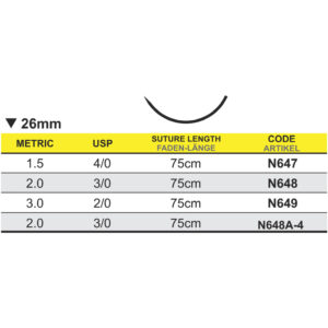 Sutur, Neosorb, 3-0, 26 mm, omvänt skärande, 75 cm. N648