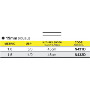 Sutur, Neosorb, 5-0, 19 mm, rak nål dubbel, 45 cm. N431D