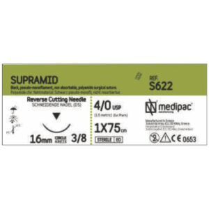 Sutur, Supramid, 4-0, 19 mm, omvänt skärande, 75 cm. S632